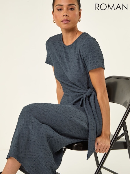 Roman Grey Petite Textured Tie Side Dress (V34297) | R$ 545
