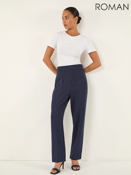 Roman Blue Petite Straight Leg Stretch Trousers (V34301) | 198 QAR