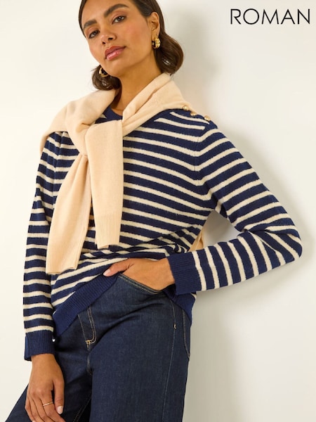 Roman Blue Stripe Buttoned Knit Jumper (V34529) | €86