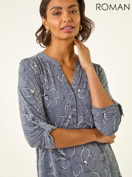 Roman Floral Notch Neck Shirt (V34535) | € 55