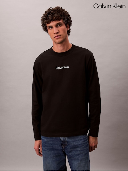 Calvin Klein Black Long Sleeve Relaxed Logo Crew Neck T-Shirt (V34645) | €82
