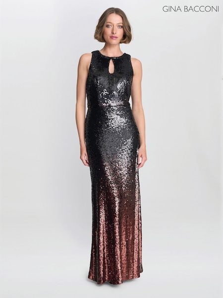 Gina Bacconi Tallulah Ombre Sequin Maxi Black Dress (V34742) | € 466