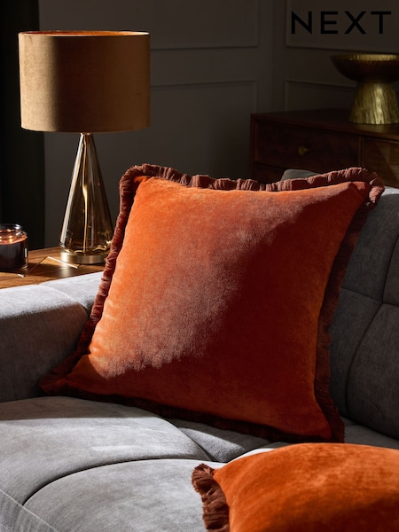 Soft Velour Contrast Fringe Cushion