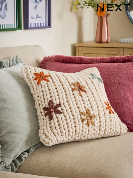 43 X 43cm Chunky Crochet Floral Cushion