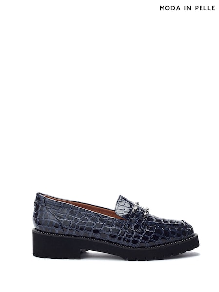 Moda in Pelle Blue Egoma Snaffle Trim Chunky Loafer Shoes (V35013) | SGD 153