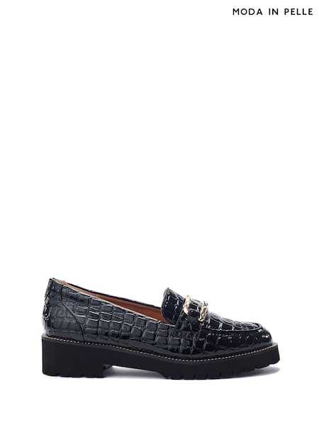 Moda in Pelle Black Egoma Snaffle Trim Chunky Loafer Shoes (V35016) | ¥ 16,050