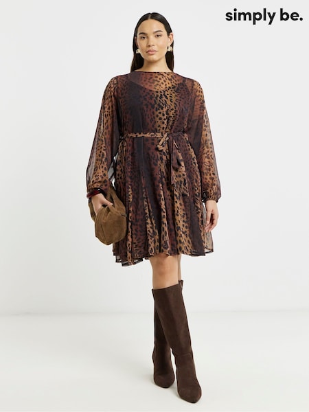 Simply Be Leopard Print Skater Dress With Godets (V35076) | 59 €