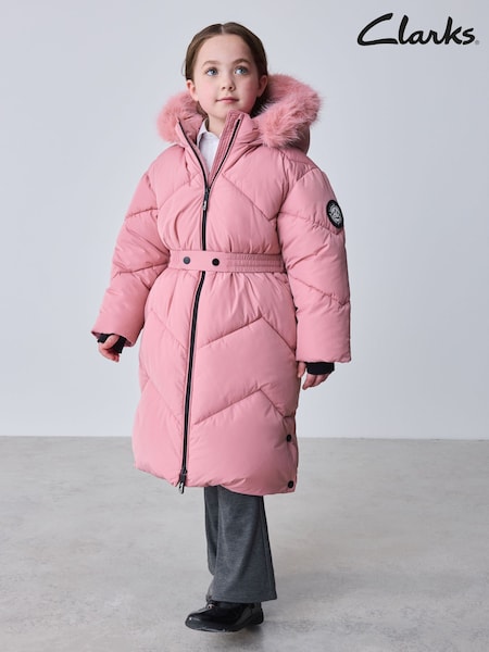 Pink - Clarks Shower Resistant Longline Padded Coat