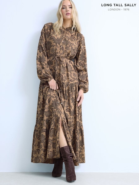 Long Tall Sally Natural Floral Tie Waist Maxi Dress (V35576) | AED250
