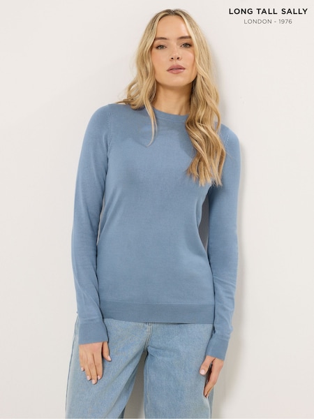 כחול  - Long Tall Sally Fine Gauge Crew Neck Jumper (V35581) | ‏146‏₪