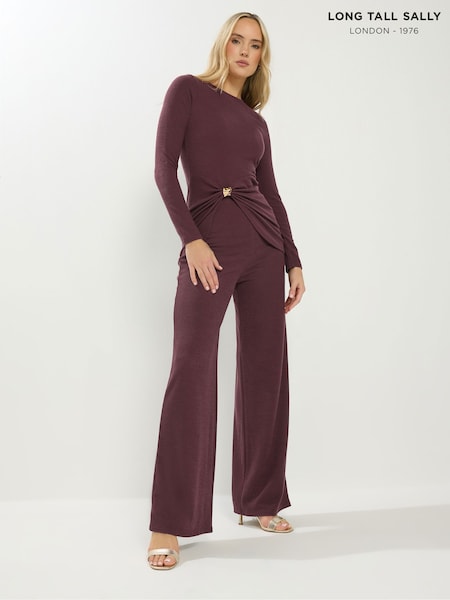 Long Tall Sally Red Textured Wide Leg Trousers (V35600) | 187 QAR