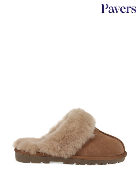 Pavers Brown Sheepskin Lined Slippers (V35625) | €51
