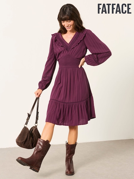 Purple - Fatface Jacquard Dress