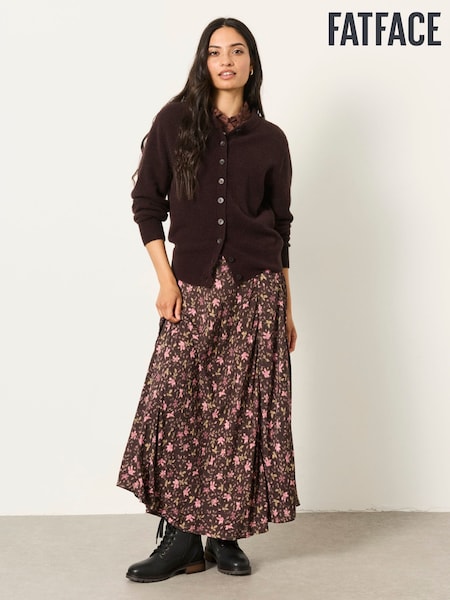 Brown Winter Floral - Fatface Midi Skirt