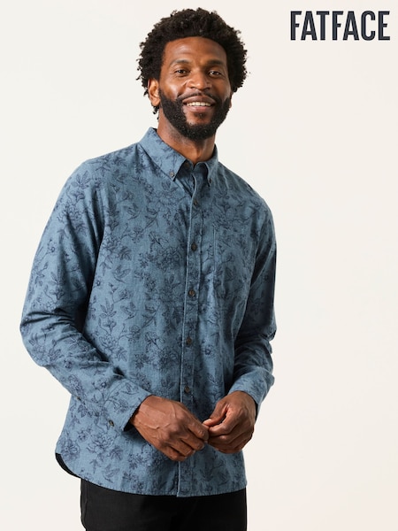 Blå - Regular Fatface Long Sleeve Botanic Print Shirt
