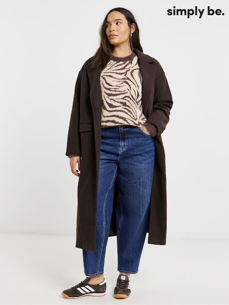 Simply Be Brown Zebra Fluffy Crew Neck Jumper (V35762) | €50