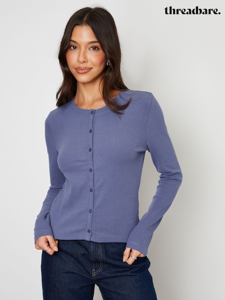Threadbare Blue Ribbed Jersey Button Up Cardigan (V36019) | €29