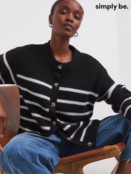 Simply Be Black Crew Neck Ribbed Cardigan (V36081) | AED186