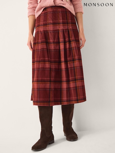 Monsoon Red Charly Check Midi Skirt (V36194) | €83