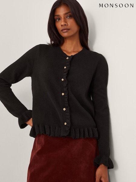 Monsoon Black Rina Ruffle Cardigan (V36207) | €83