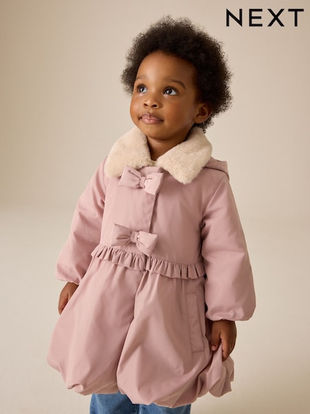 Pink - Shower Resistant Faux Fur Collar Padded Coat (3mths-7yrs)