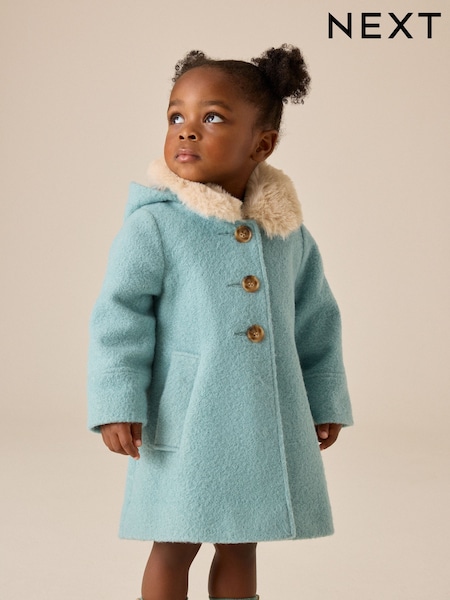 Blue - Faux Fur Collar Hooded Coat (3mths-7yrs)