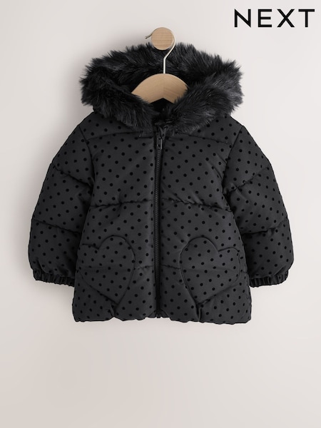 Black Polka Dot - Shower Resistant Padded Coat (3mths-7yrs)