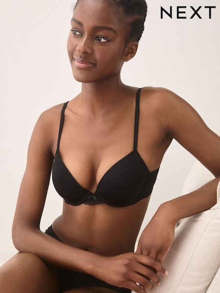 Black - A-e Lightly Padded Plunge Smoothing Cup & Lace Wing Bra