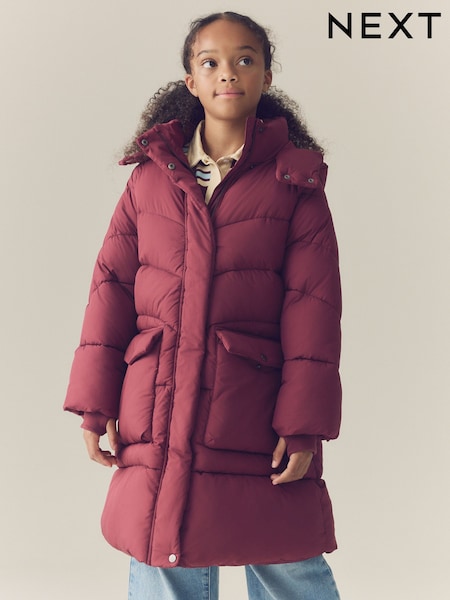 Burgundy Red - Shower Resistant Faux Fur Lined Padded Coat (3-16yrs)
