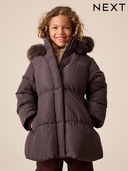 Mauve - Shirred Sleeve Shower Resistant Padded Coat (3-16yrs)