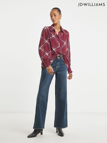 JD Williams Red Printend Georgette Volume Sleeve Shirred Cuff Shirt (V36542) | €42.50