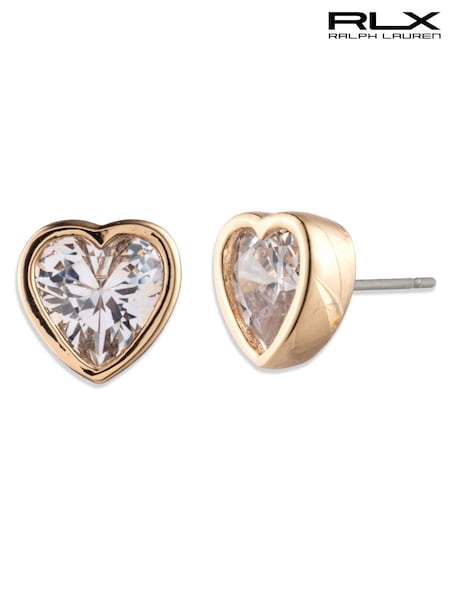 Lauren Ralph Lauren Gold Tone Crystal Heart Stud Pierced Earrings (V36565) | €64