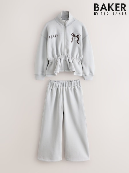 Grey - Baker By Ted Baker 2 Piece Cinched Zip Neck Sweat Top & Wide Leg Joggers Set