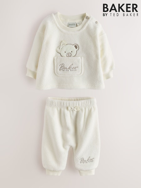 Κρεμ - Baker By Ted Baker 2 Piece Fleece Bear Graphic Top & Joggers Set