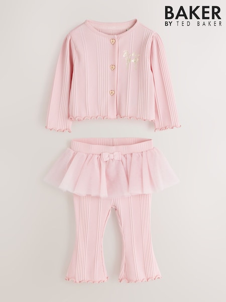 淡粉色 - Baker By Ted Baker 2 Piece Mesh Tutu Top & Flare Leggings Set