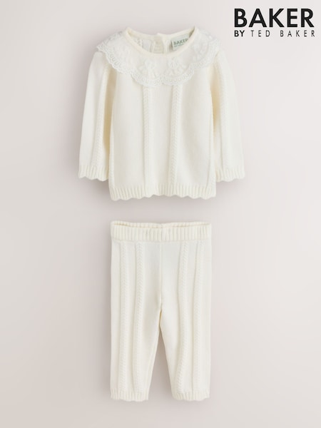 Cream - Baker By Ted Baker 2 Piece Organza Collared Cable Knit Set