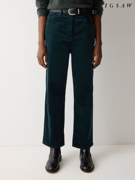 Jigsaw Green Delmont Velvet Tapered Jeans (V36697) | AED699