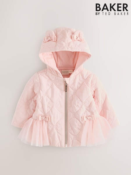 Pink - Baker By Ted Baker Jacquard Quilted Mesh Peplum Jacket