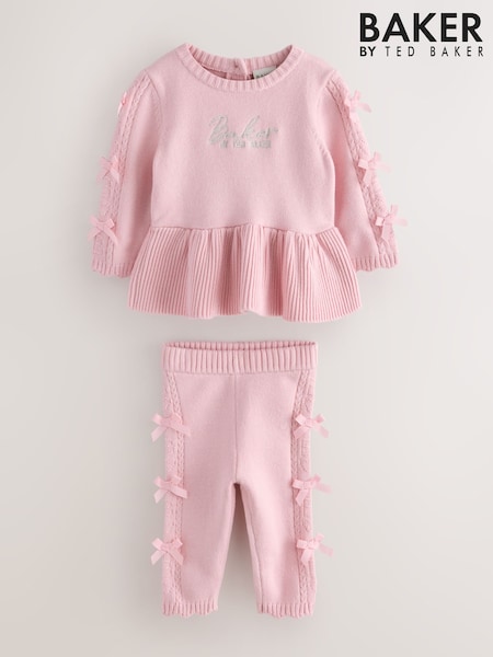 Pale Pink - Baker By Ted Baker Knitted Bow Peplum Top & Leggings Set 2 Piece