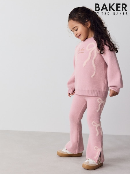 rožnata - Baker By Ted Baker 2 Piece Bow Knitted Sweat Top And Joggers Set