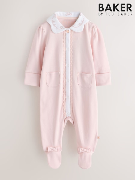 وردي - Baker By Ted Baker Embroidered Collar Cotton Sleepsuit