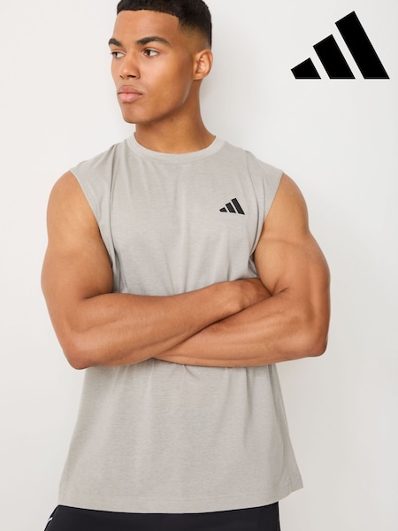 Grey - Regular Adidas Short Sleeve Training Vest