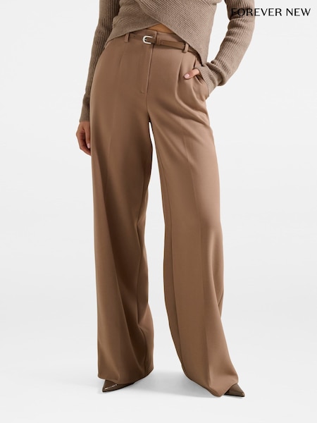 Forever New Natural Chantelle Belted Wide Leg Trousers (V36938) | €77