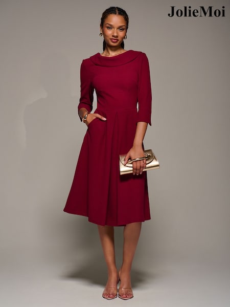 Jolie Moi Red Roll Neck Fit & Flare Midi Dress (V37016) | 405 QAR