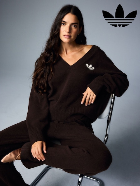 Brown - Adidas Originals Essential Knit V-neck Jumper