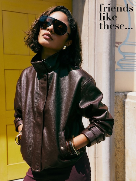 Aubergine Purple - Friends Like These Faux Leather Short Funnel Neck Jacket