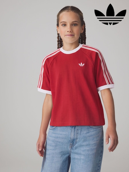 Червоний - Adidas Originals Pinstripe 3 Stripe T-shirt