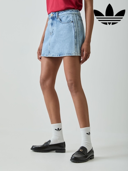 Light Blue Denim - Adidas Originals 3-stripes Denim Mini Skirt