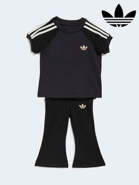 Black - Adidas Originals Crochet T-shirt And Flare Leggings Set
