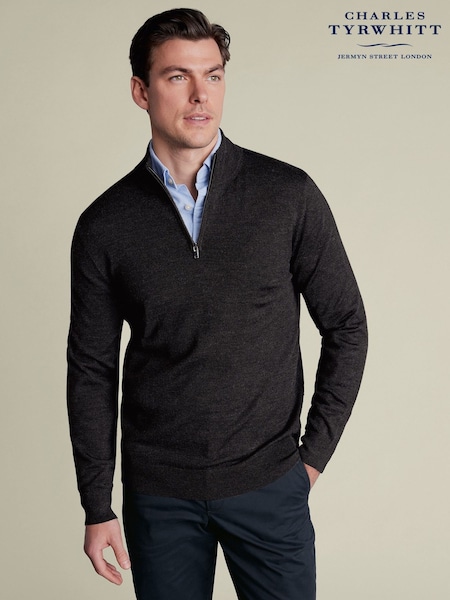 Charles Tyrwhitt Grey Merino Zip Neck Jumper (V39491) | €113
